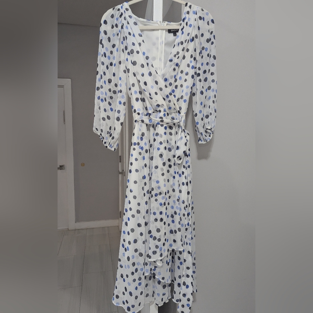 Dkny Polka Dot Wrap High-low Dress